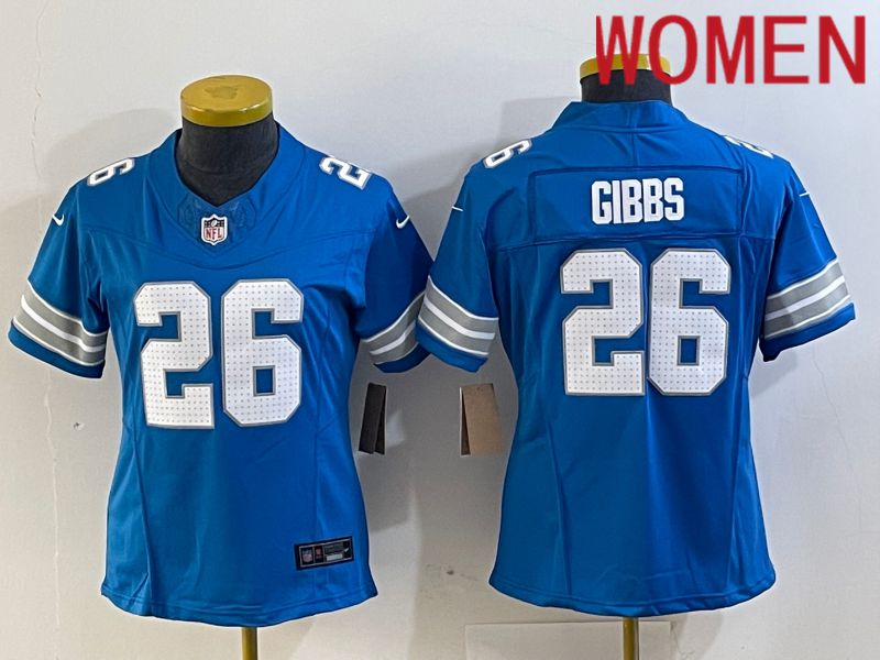 Women Detroit Lions 26 Gibbs Blue Three generations 2024 Nike Vapor F.U.S.E. Limited NFL Jersey